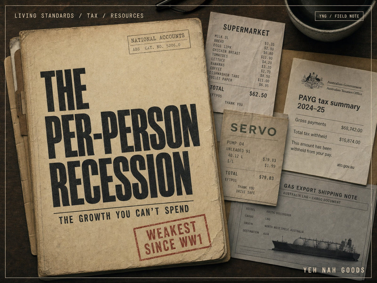 Yeh Nah Goods Field Note cover for The Per-Person Recession article